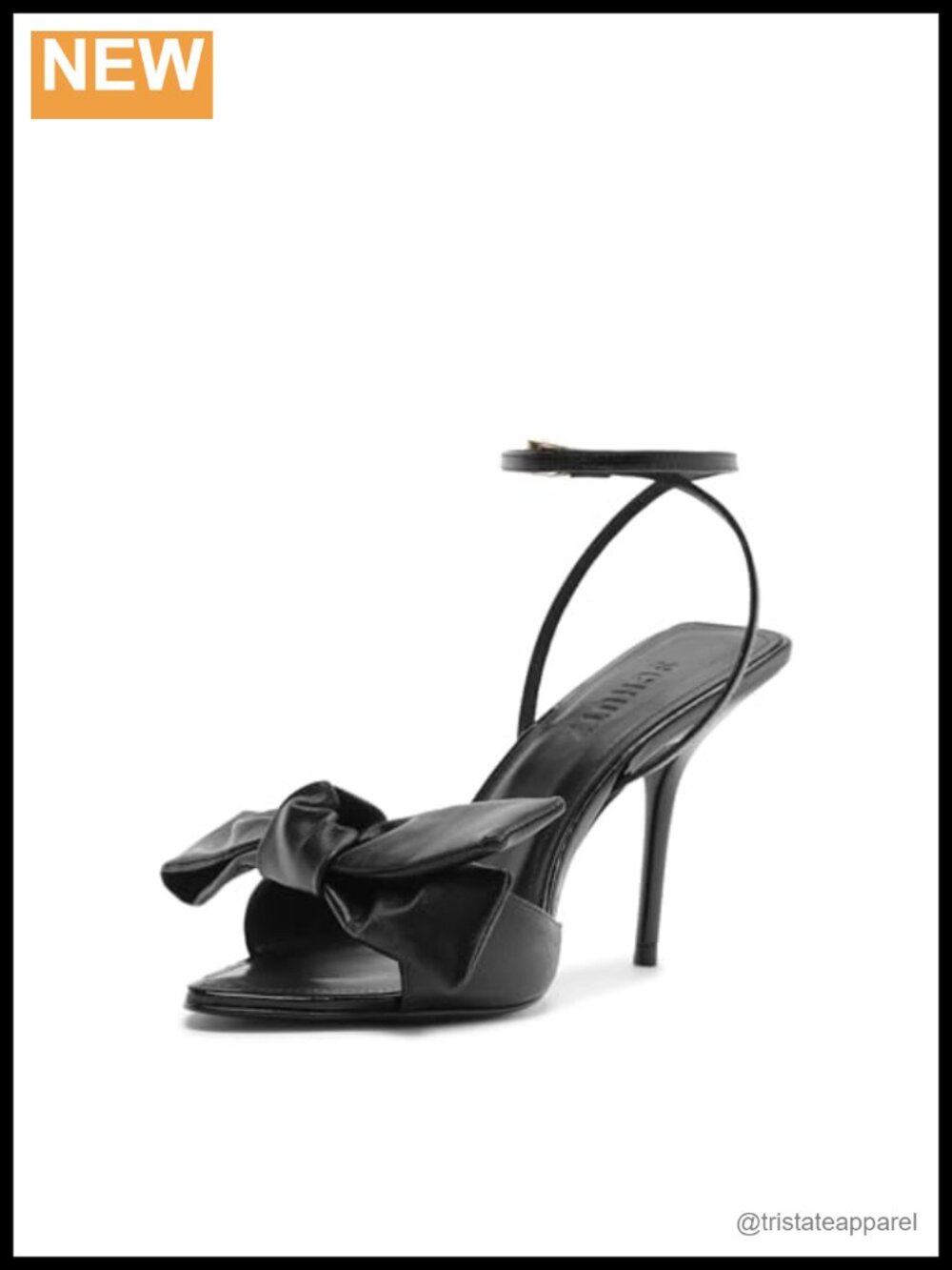 Genuine Leather Stiletto Heeled Sandals Bow Detail Ankle Strap